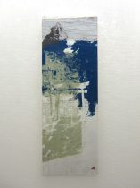 「shrine on the plateau」岩絵具、銀箔、膠、和紙　74.7×26.3×2.3cm　2018