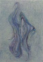 「思・考」雲肌麻紙 岩絵具 墨　0号　2019