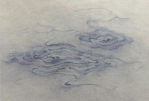 「思・考」雲肌麻紙 岩絵具 墨　80号　2019