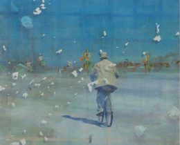 「雪の小平」 和紙、水干絵具、印刷物、箔 800×1000mm 2018