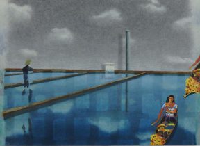 「近鉄郡山」和紙、水干絵具、鉛筆、箔　21×29.7cm　2018