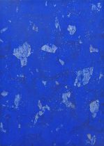 「Neither a point nor a line NO.555」麻紙、岩絵具、墨、銀箔、他　365×515mm　2019