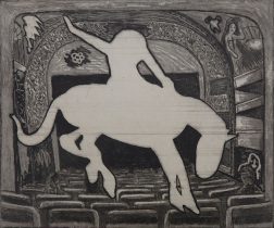 「映画館にて」銅版画　255×290mm　2019