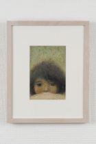 「冬子」紙に鉄錆、ペン、パステル、他　14.9×10cm　2019