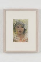 「薄化粧」紙に鉄錆、ペン、パステル、他　14.9×10cm　2019