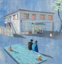 「浜」 和紙、水干絵具、岩絵具、色鉛筆、印刷物　500×500mm　2020