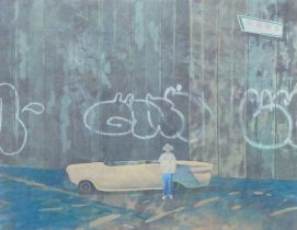 「小旅行」和紙、水干絵具、岩絵具、アクリル、他　650×500mm　2020