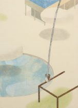 「プール1」和紙、水干絵具、岩絵具、アクリル、他　740×530mm　2020