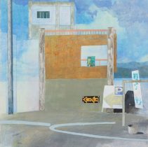 「漁協」和紙、水干絵具、岩絵具、アクリル、他　300×300mm　2020