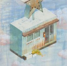 「スターサイン」和紙、水干絵具、岩絵具、アクリル、他　300×300mm　2020