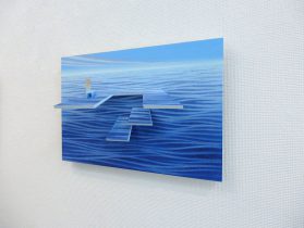 「ひなたぼっこ計画20-3」木製パネル、アクリル絵具、他　22×33×8.3cm　