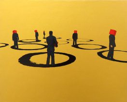 「円相に関する―考察 ～それぞれの道～」油彩、水性アルキド樹脂絵具、パネル　27.3×22cm　2020