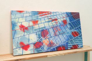 「Budapest↔TokyoⅡ」パネル、綿布、油彩　32×60×3cm　2020