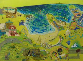 「常夏城」 木製パネル、膠、雲肌麻紙水干絵具、岩絵具 810×1100mm 2015