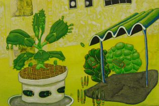 「ははのは」 木製パネル、膠、雲肌麻紙水干絵具、岩絵具 100×150mm