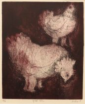 「古代チキン」木版コラグラフ　30×24.5cm　2021