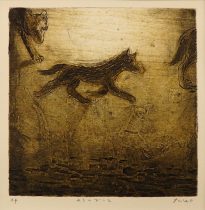 「よるのダンス」木版コラグラフ　20×20cm　2018