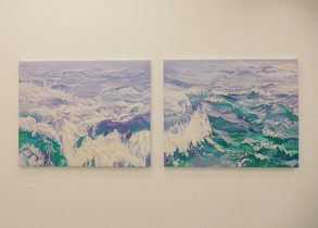 （左）「No.928 波 - L」（右）「No.927 波 - R」キャンバスに油彩　各F30