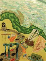 「あの島へ行く」木製パネル、雲肌麻紙、膠、岩絵具、水干絵具　500×380mm　2020