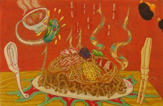 「東峯五目事件」木製パネル、雲肌麻紙、膠、岩絵具、水干絵具　160×245mm　2020