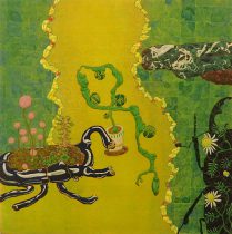 「憧れのロックガーデン」木製パネル、雲肌麻紙、膠、岩絵具、水干絵具　290×290mm　2020