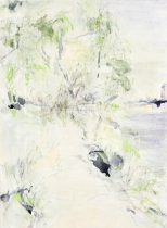 「ヒカリノミチⅡ」綿布にアクリル、パステル、墨 45.5×33.3cm 2021 撮影:川上弘美