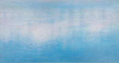 「光陰流水 Ⅱ」雲肌麻紙に岩絵の具、水彩、アクリル　80×150cm　2021