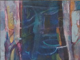 「遠い海」楮紙、岩絵具、水干絵具、墨、色鉛筆、パステル　16.5×22.5mm　2021