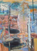 「あめつち」楮紙、岩絵具、水干絵具、墨、色鉛筆、パステル　244×179cm　2021（撮影：加藤貴文）