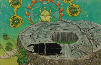 「20年の2号」木製パネル、雲肌麻紙、膠、岩絵具、水干絵具　100×150mm　2020