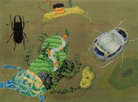 「15年後を見に行く」木製パネル、雲肌麻紙、膠、岩絵具、水干絵具　300×400mm　2021