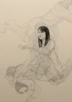 「抄録」和紙壁紙、墨、膠、岩絵具、白麻紙、薄美濃紙　103×72.8×3cm