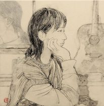 「知人の部屋」和紙壁紙、墨、膠、岩絵具、薄美濃紙　30×30×2cm