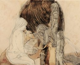 「毎日」高知麻紙、墨、膠、岩絵具、薄美濃紙　22×27.3×2cm