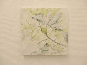 「十月―無花果 2」綿布に色鉛筆、パステル、アクリル、墨　24×24cm　2020