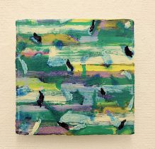 「鳶がくるりと輪をかいた18－P－5」紙に白亜地、テンペラ、油彩　18×18.5cm　2018