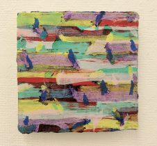 「鳶がくるりと輪をかいた18－P－8」紙に白亜地、テンペラ、油彩　18×18cm　2018