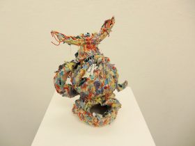 「外側から」陶、アクリルガッシュ　H270×W180×D180mm　2021