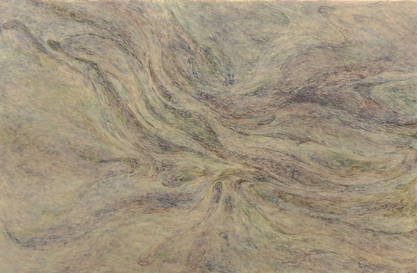 「思と考」雲肌麻紙、墨、岩絵具　273×410mm　2021