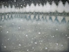 「ただ朝を待つ」水性油性混合木版　615×765mm　2019