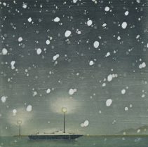 「邂逅」水性油性混合木版　385×385mm　2021