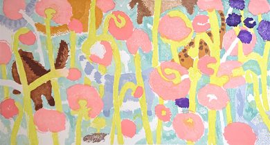 「Flower Rondo」越前雲肌麻紙に木版　88×148cm　2021