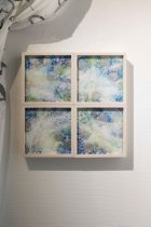 「アサガオ étude 1」「アサガオ étude 2」「アサガオ étude 3」「アサガオ étude 4」水可溶性油絵具、彩墨、アクリル、木製パネル　18×18cm　2022（撮影：坂田峰夫）