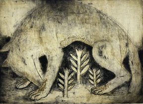 「グルル・バンカー （オオアレチノ／成長）」木版コラグラフ　502×654mm　2022