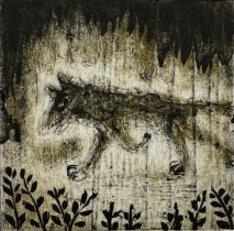 「はなつ」木版、紙版、コラグラフ　160×160mm　2022