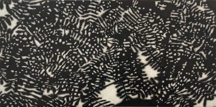 「葉層」墨、雁皮紙、木製パネル　150×300mm　2022