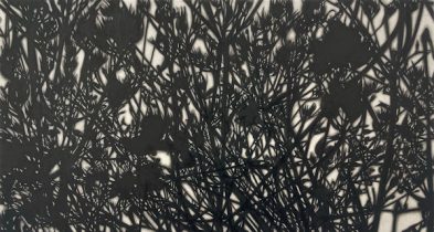 「雪ノ暗号」墨、雁皮紙、木製パネル　170×320mm　2022