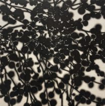 「すずなり」墨、雁皮紙、木製パネル　185×185mm　2022