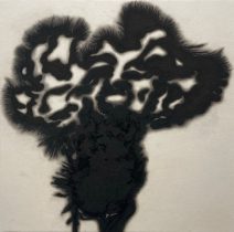 「サテライト」墨、雁皮紙、木製パネル　185×185mm　2022