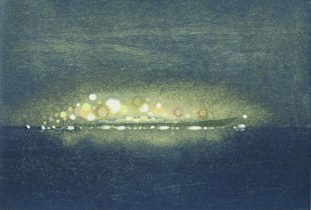 「対岸の夜-音を置いていく-」水性油性混合木版　310×380mm